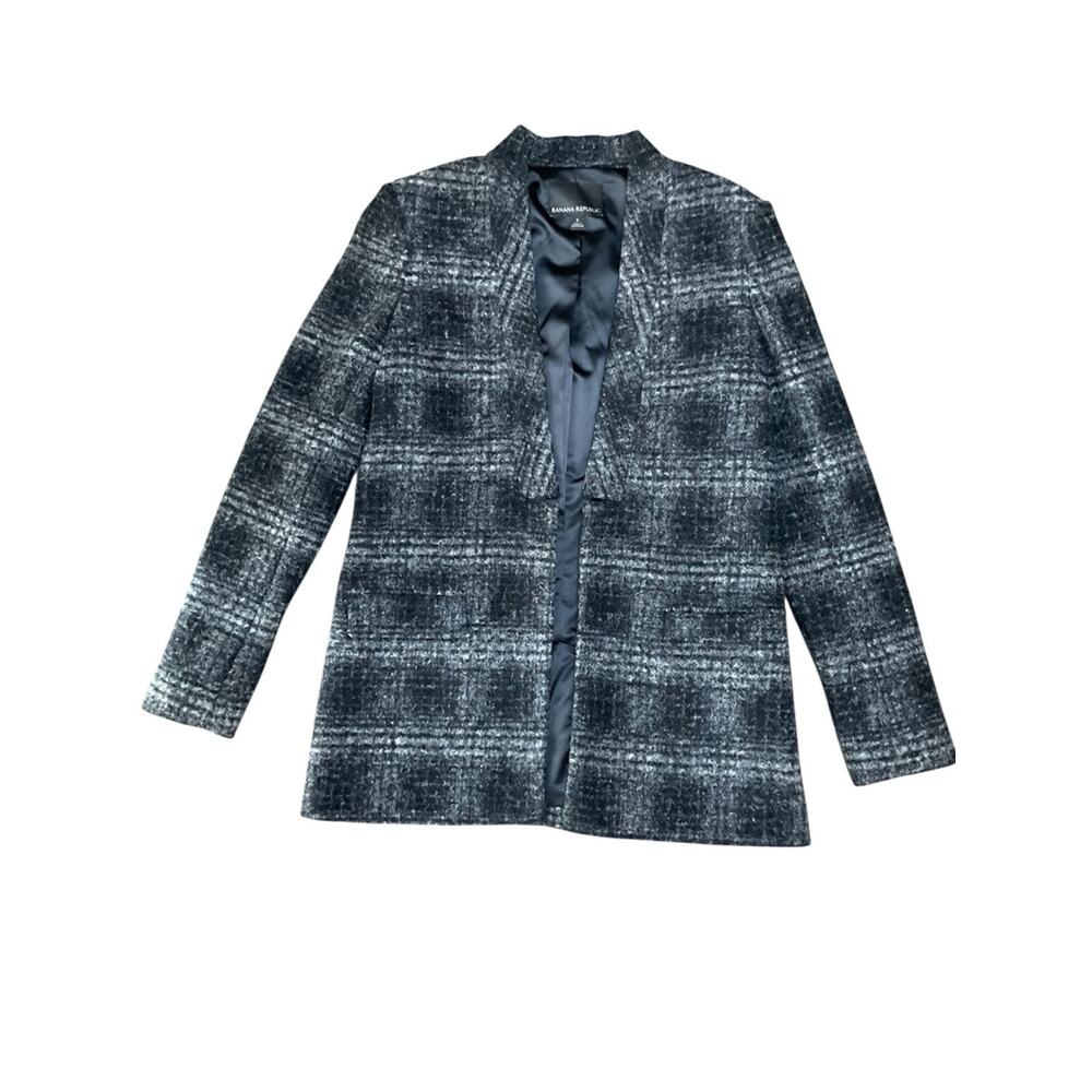 Banana Republic Women’s Black & Gray Plaid Open-Front Blazer Size 2 EUC